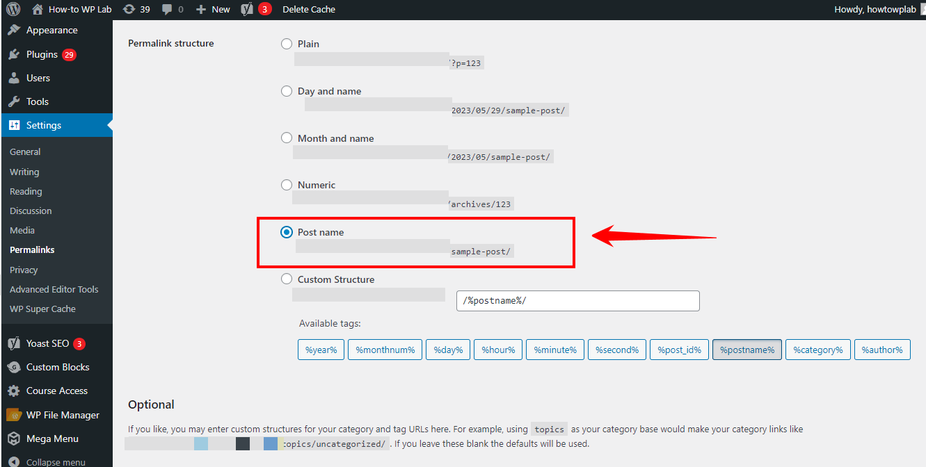 Post Name Permalink Setting