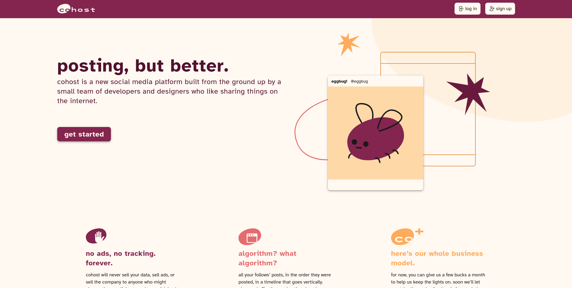 Screenshot of the Cohost.org homepage before it was shut down.