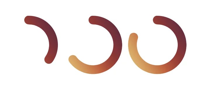 A series of three semi-circles with rounded edges at varying lengths.