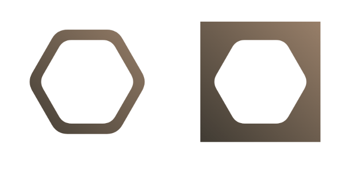 A rounded shape with six sides next to a cutout of a rounded shape with six edges.