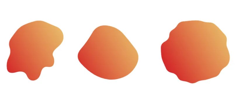 Three blob shapes in a single row, each colored with a gradient that goes left to right from dark orange to light orange.