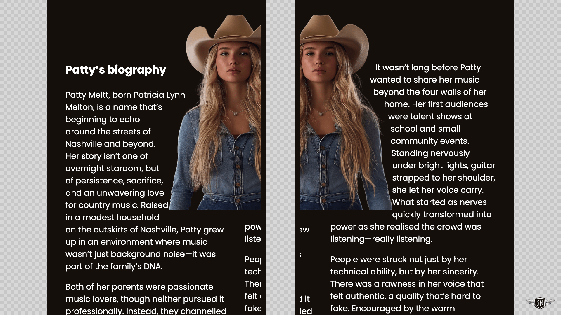 Showing the left and right halves of a layout that supports horizontal scrolling.