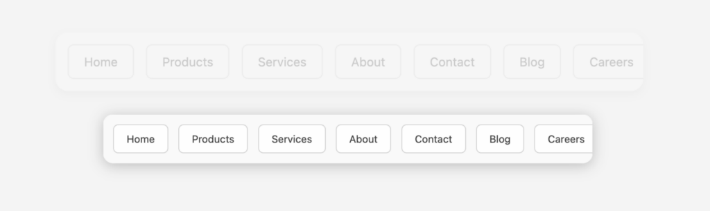 A horizontal menu of buttons in a single row being dragged by a mouse cursor. We can see the menu in its original position and its current dragged position.