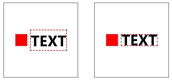 Two examples of the word Text next to a red square. The first example is slightly off center due to line height and the second is perfect centered against the square due to removing extra line height.