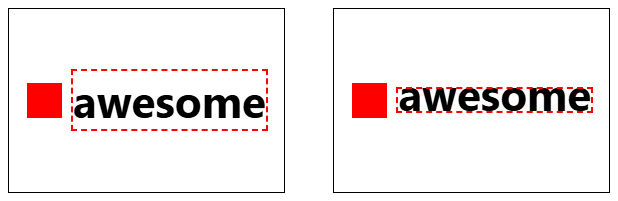 Two examples of the word awesome next to a red square. The first example is slightly off center due to line height and the second is perfect centered against the square due to removing extra line height.