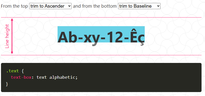 Highlighting the rendered line height of a text showing the space it adds to the content.