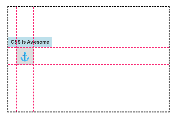 A label that says CSS is Awesome centered above an anchor icon that sits toward the left edge of a container.