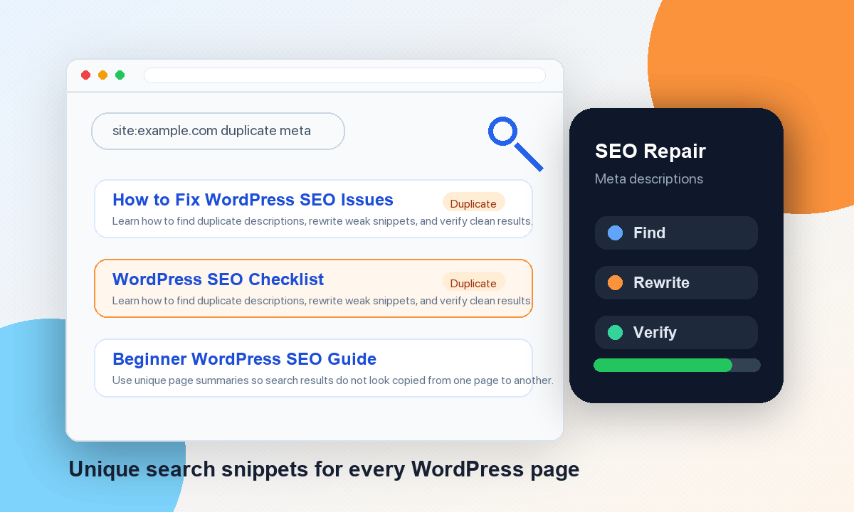 Illustration for fixing duplicate meta descriptions in WordPress