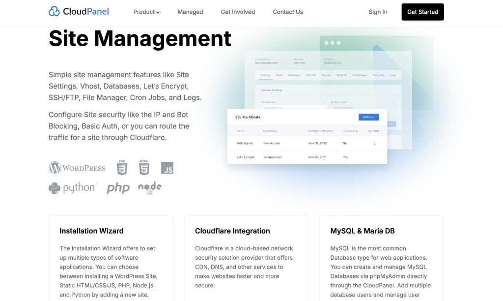 CloudPanel website homepage