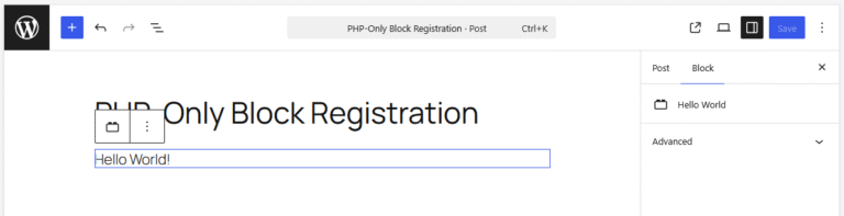 WordPress PHP-Only Block Registration